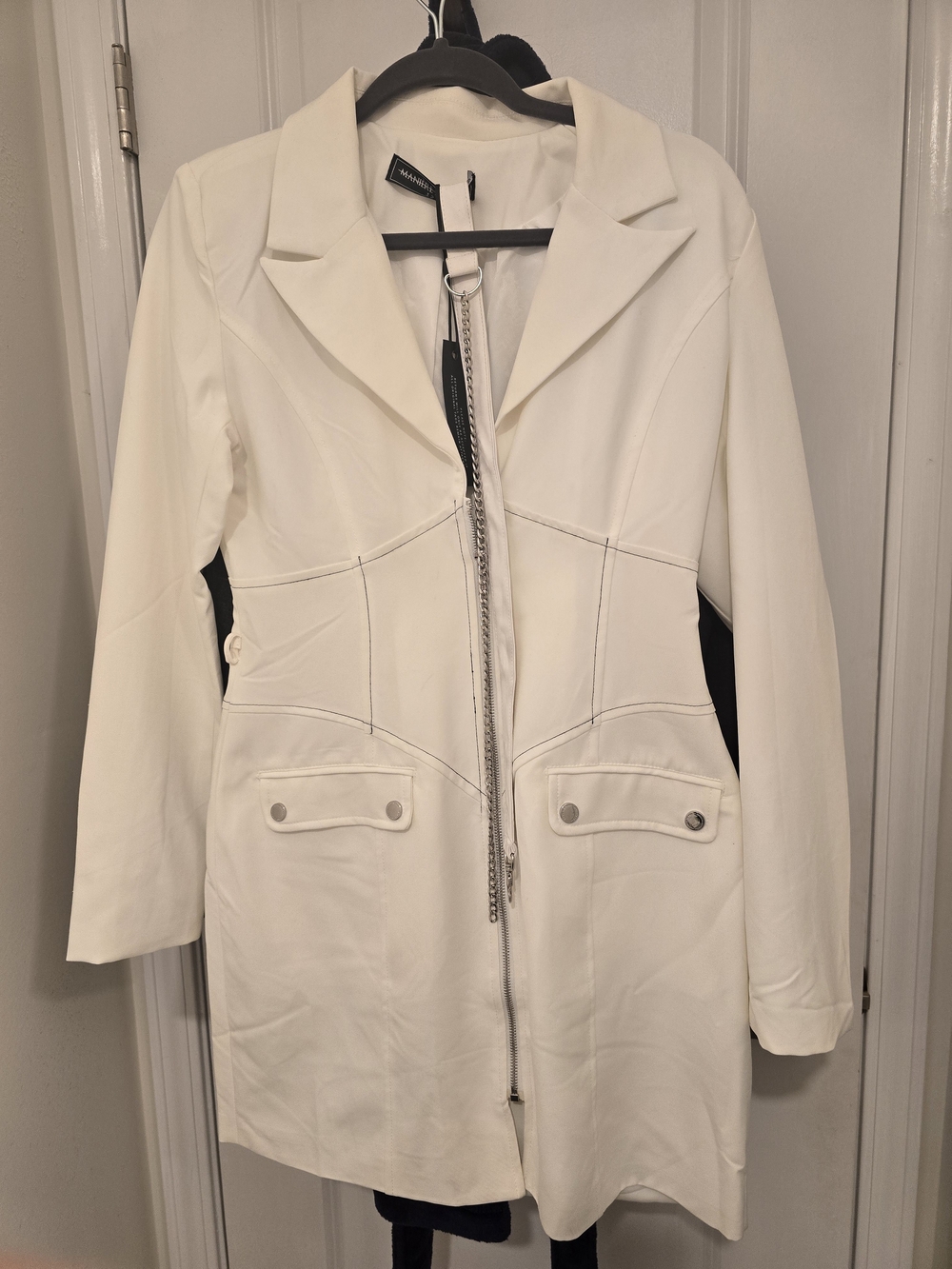 Maniere De Voir corset blazer dress with a contrast chain